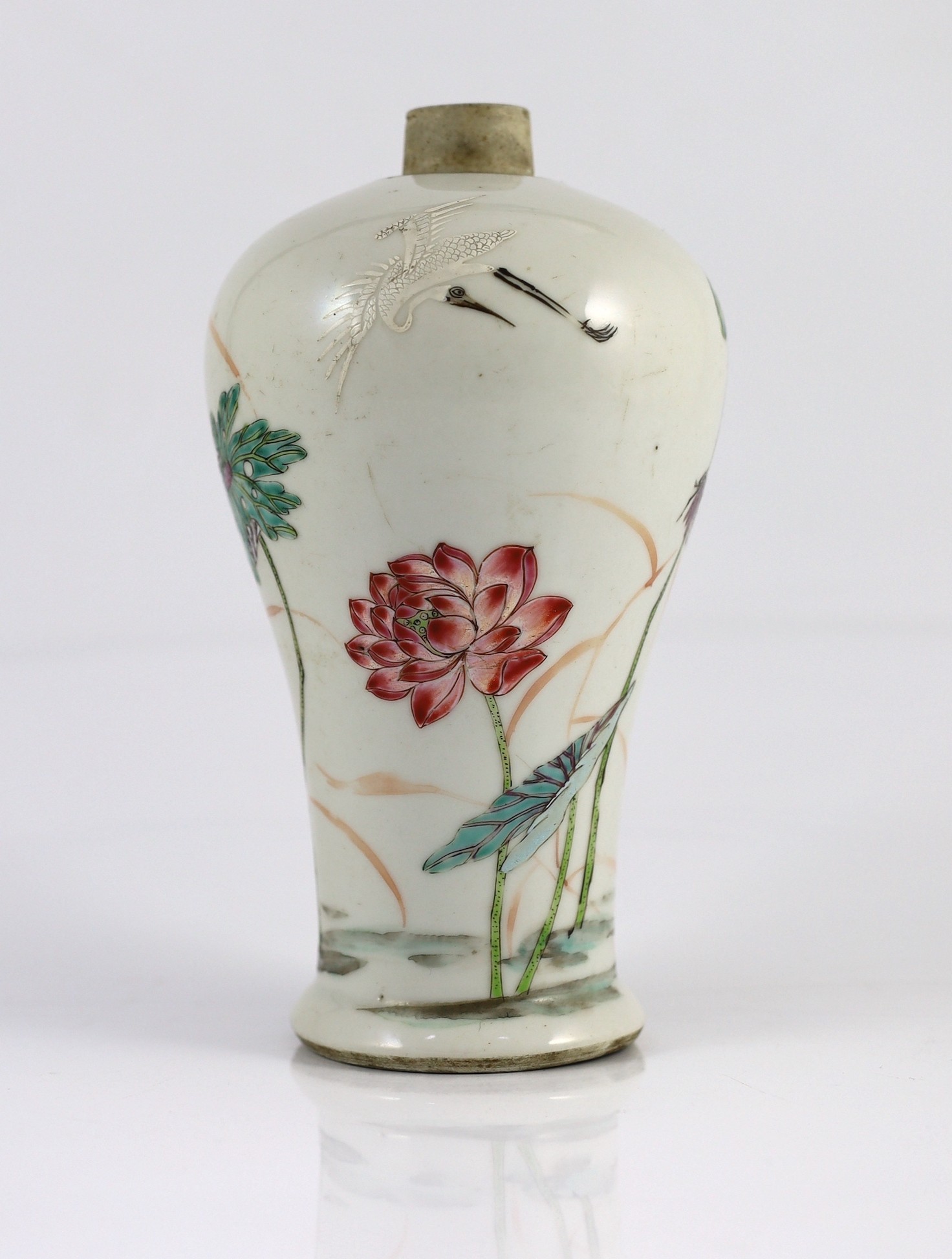 A Chinese famille rose baluster ‘crane and lotus’ meiping, Yongzheng period